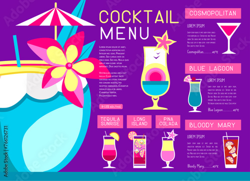 Retro summer restaurant cocktail menu design. Vector illustration © annbozhko