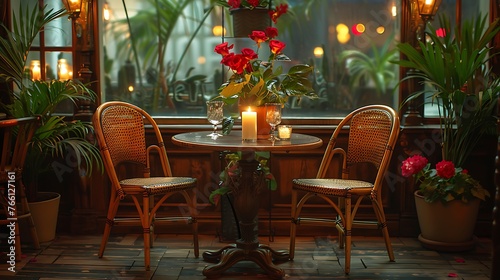 Exclusive dinning room  one table  two chairs  romantic vibes  with candles on table