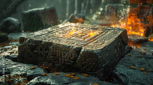 Puzzle: A series of cryptic runes carved into an ancient stone tablet hold the key photo