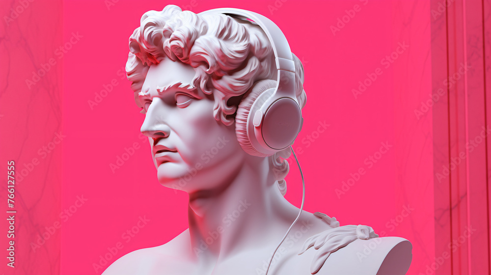 a statue of a man wearing headphones