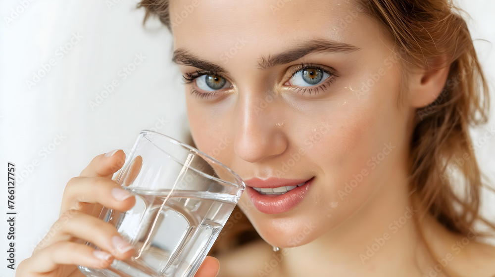 Young Woman Holding a Glass of Water with a Thoughtful Expression Young Woman Holding a Glass of Water with a Thoughtful Expression