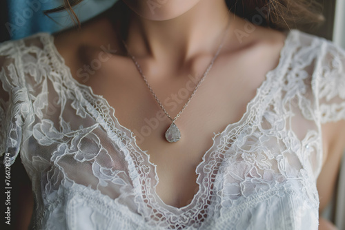Elegant White Lace Dress and Pendant Necklace