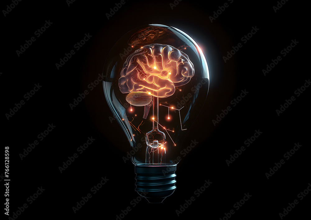 Innovative Concept of Brain Power and Creativity Brain Inside a Light Bulb