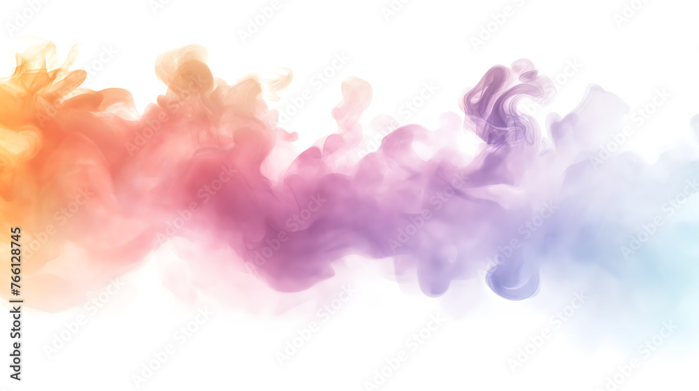 Colorful Abstract Smoke Clouds Drifting on White Background