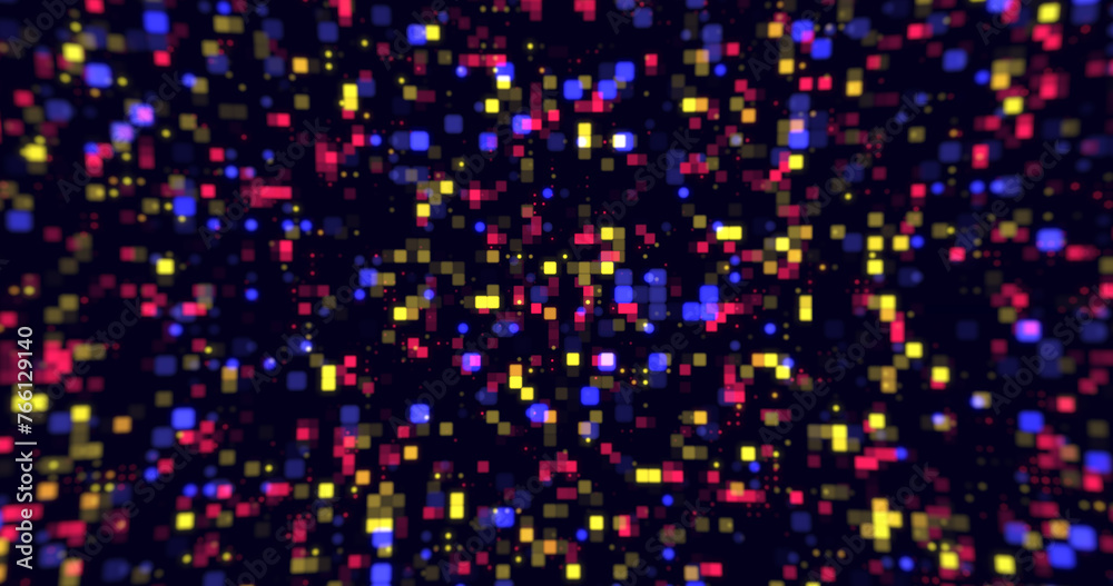 Digital small squares and circles moving background. Hi tech flickering moving little dots across screen technology cloud computing ai grid bg. Artisitic circuit data transition flow motion graphic. Digital small squares and circles moving background. Hi tech flickering moving little dots across screen technology cloud computing ai grid bg. Artisitic circuit data transition flow motion graphic.