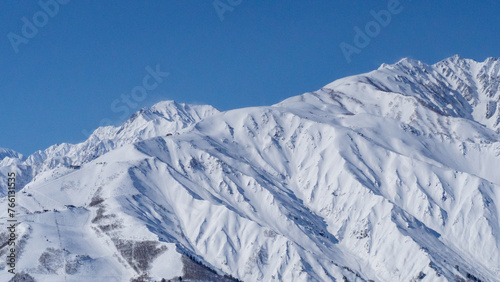 冬の白馬村から見る冠雪した北アルプス 遠景