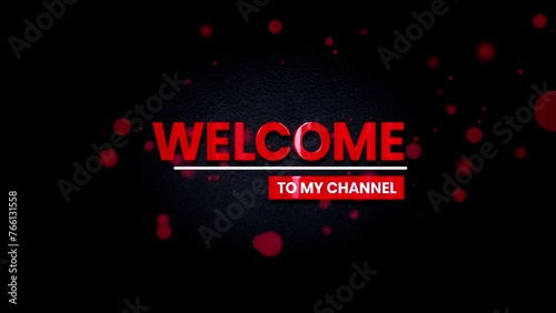 welcome to my channel, The Glitter Flying to Bubble particle video with text animation of red & white color gradient and a transparent background.