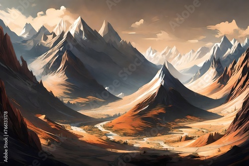 A panoramic canvas of peaks, where the interplay of light and shadow captivates.
