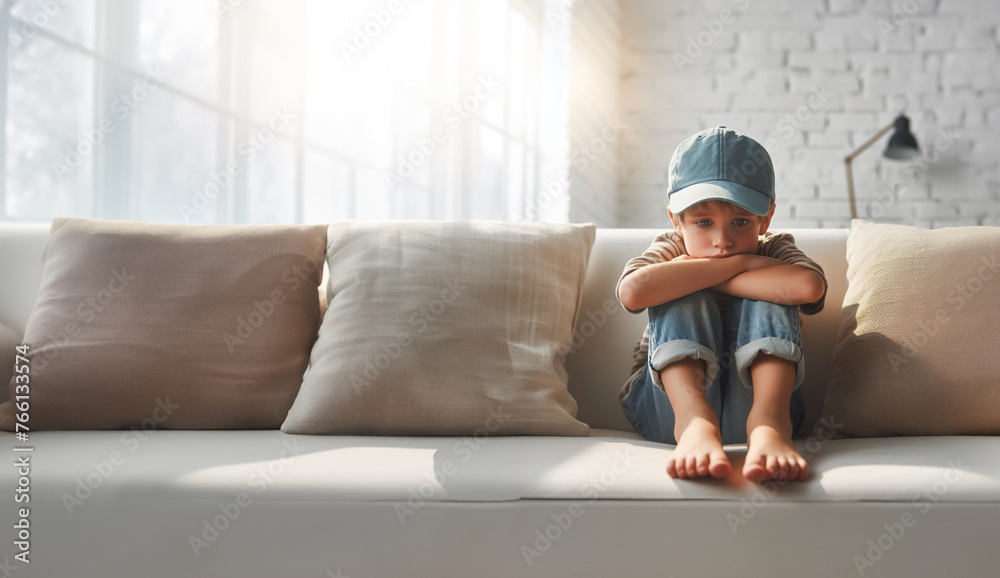 Junge Teenager sitzt allein einsam traurig in sich gekehrt barfuß auf vor Couch im Wohnzimmer einsam voller Gefühle Emotionen und isoliert sich unglücklich Trauer Angst Mobbing Junge Teenager sitzt allein einsam traurig in sich gekehrt barfuß auf vor Couch im Wohnzimmer einsam voller Gefühle Emotionen und isoliert sich unglücklich Trauer Angst Mobbing