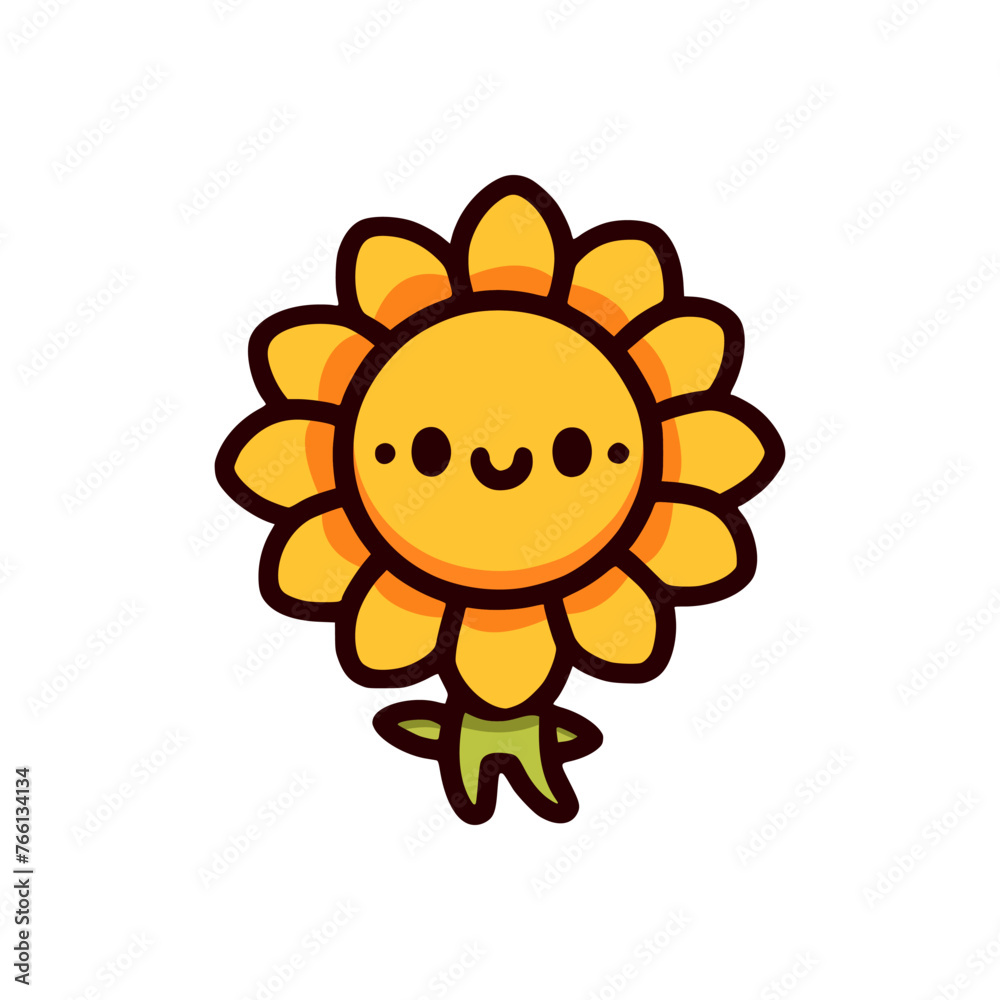 cute kawaii sunflower character cartoon vector illustration template design