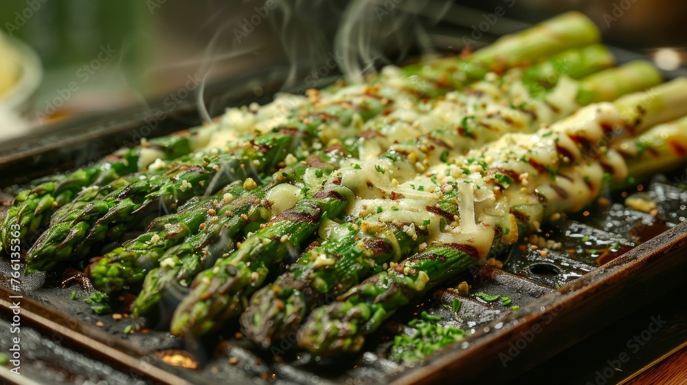 Grilled green asparagus with parmesan cheese