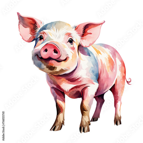 Pig, watercolor style, isolated on transparent background