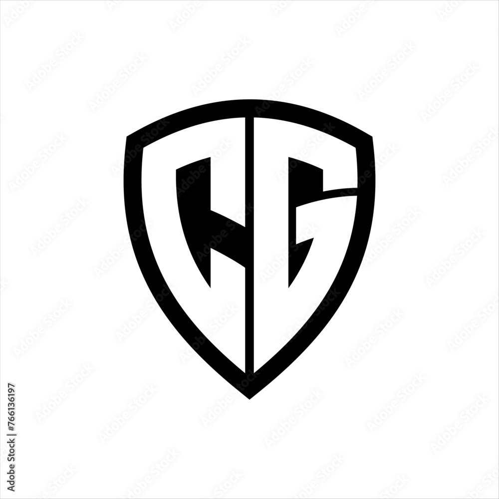 CG monogram logo with bold letters shield shape with black and white color design CG monogram logo with bold letters shield shape with black and white color design