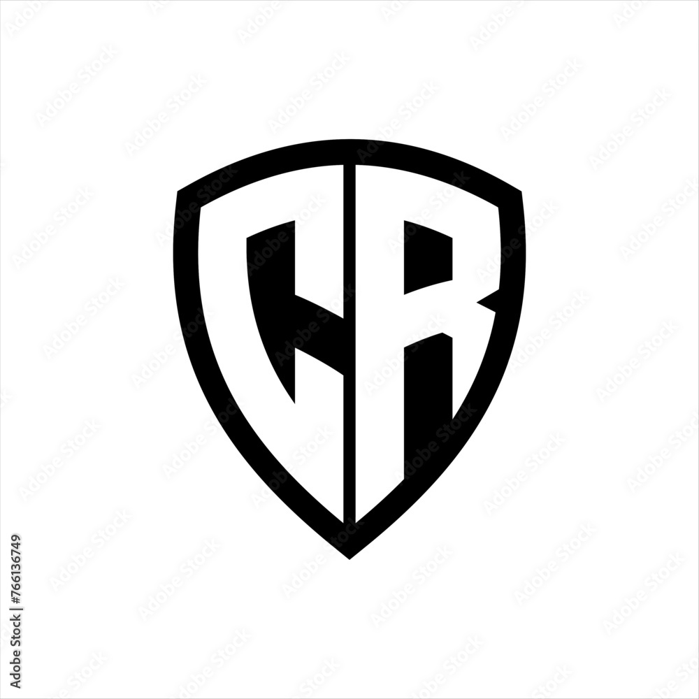 CR monogram logo with bold letters shield shape with black and white color design CR monogram logo with bold letters shield shape with black and white color design