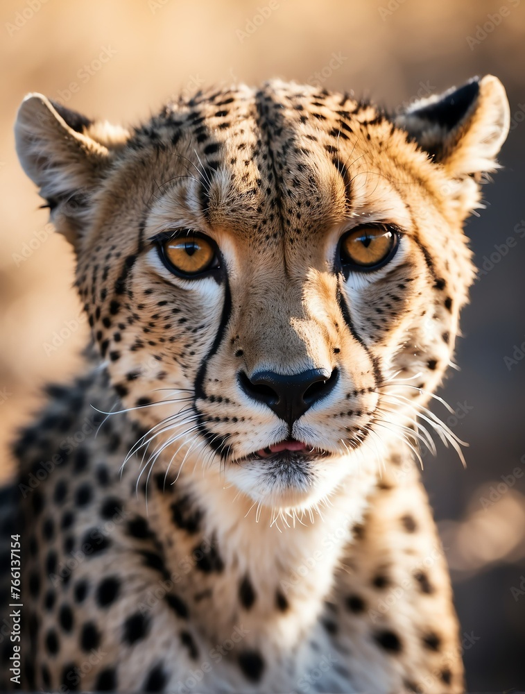 Vertical portrait of a fierce cheetah looking at camera from Generative AI Vertical portrait of a fierce cheetah looking at camera from Generative AI