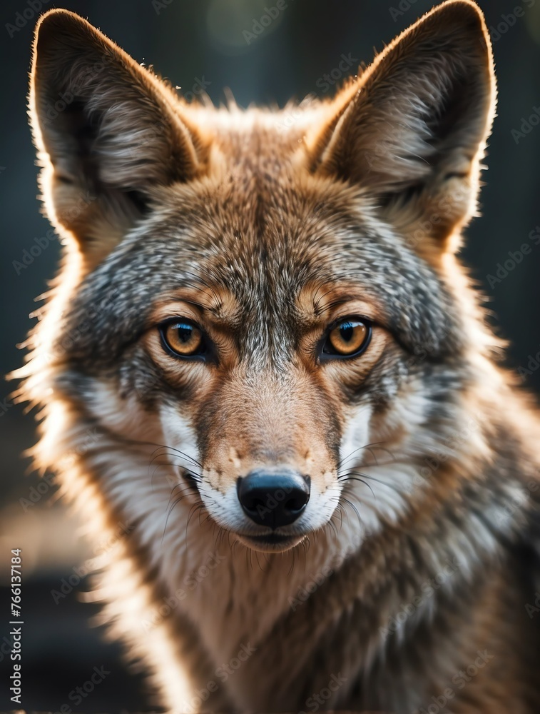 Vertical portrait of a fierce coyote looking at camera from Generative AI