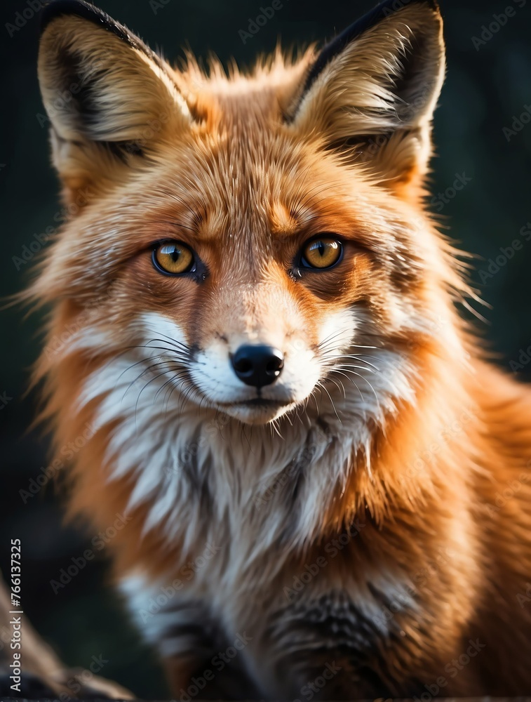 Fototapeta premium Vertical portrait of a fierce fox looking at camera from Generative AI