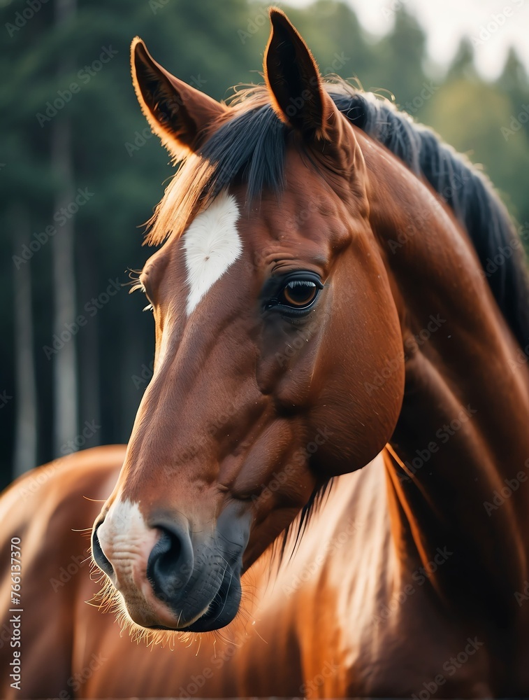Vertical portrait of a fierce horse looking at camera from Generative AI