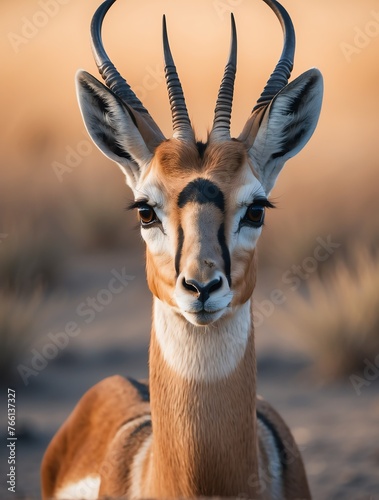 Vertical portrait of a fierce gazelle looking at camera from Generative AI