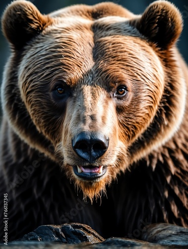 Vertical portrait of a fierce grizzly bear looking at camera from Generative AI
