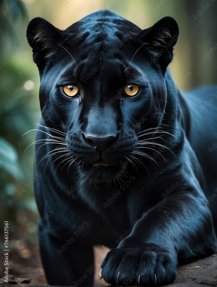 Vertical portrait of a fierce panther looking at camera from Generative AI