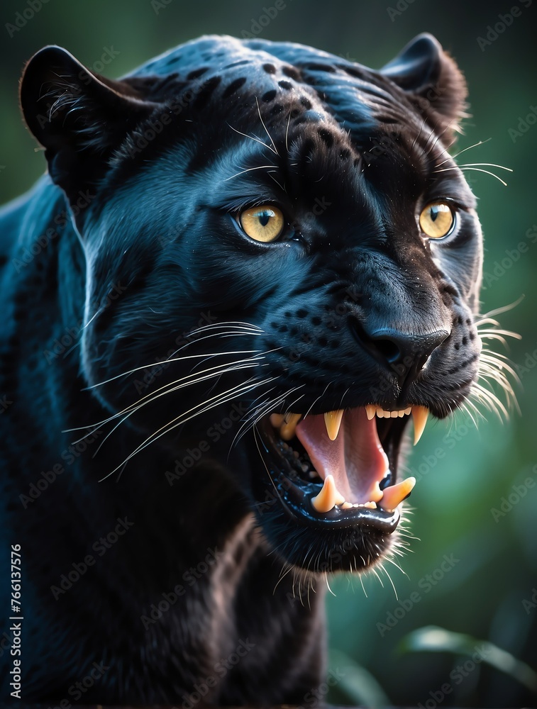 Vertical portrait of a fierce panther looking at camera from Generative AI