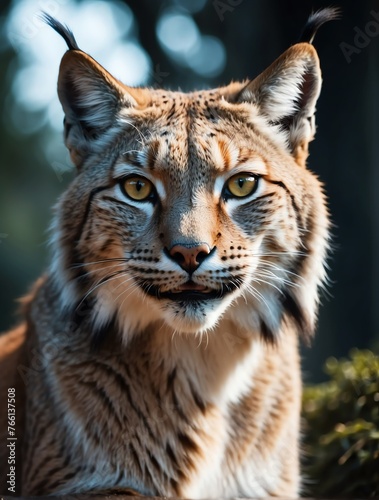 Vertical portrait of a fierce lynx looking at camera from Generative AI