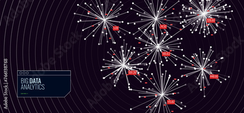 Abstract Big Data Analytics DataViz. Business Graph Visualization. Business Statistics Math Data Background. Block Chain Network Connections Concept. Point Cloud Network. Vector Illustration.