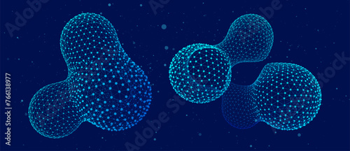 Scientific Medical Research Background. Abstract Science Blue Cells Backdrop with Depth of Field Blur Particles Effect. Futuristic Plant Microbiology. Blue Virus Cells Vector Illustration.