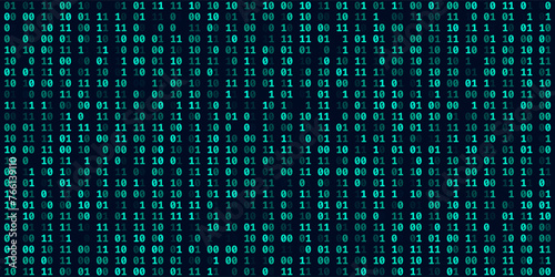 Abstract Numbers Matrix Background. Binary Computer Machine Code. Coding Programming Hacker Concept. Computer Science or Network Security Education Vector Background Illustration.