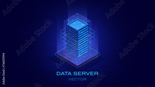 Artificial Intelligence 3D Cube Isometric Icon. Big Data Server Storage. Abstract HiTech Background. Information Processing. Cloud Data Transfer. Vector Illustration.