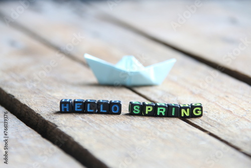 Hello Spring concept. Inscription on the cubes.
