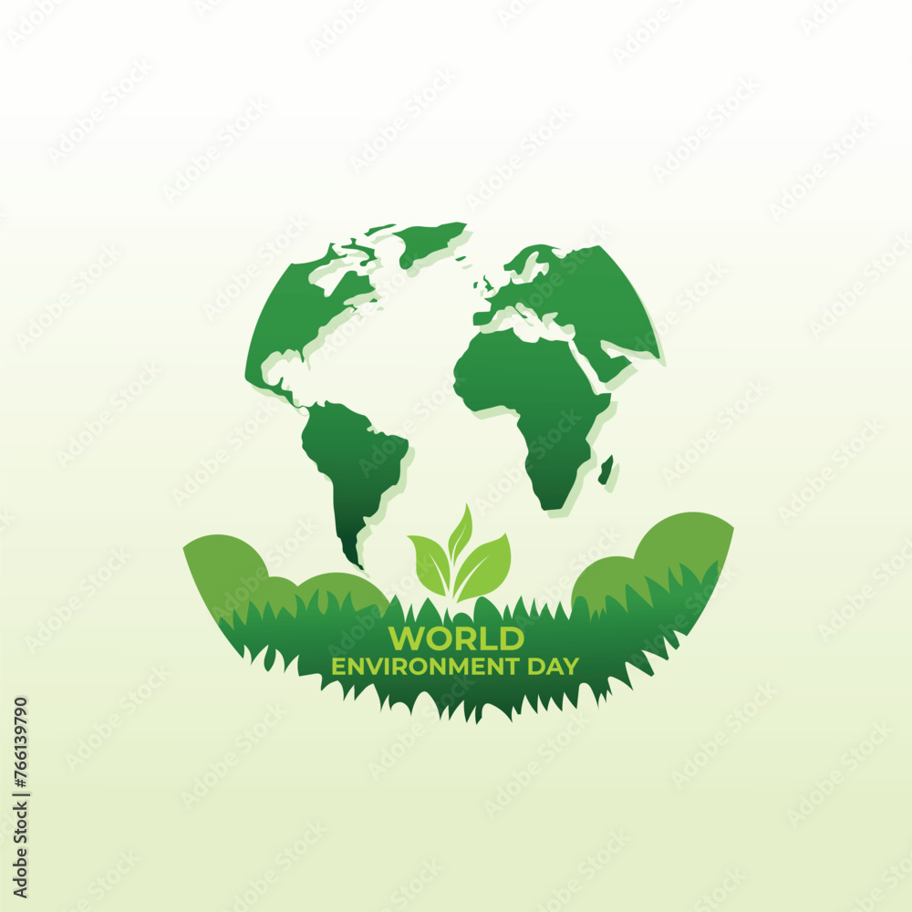 world environment day concept.Realistic world environment day with planet and leaves. green eco earth. vector illustration.