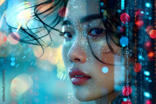 Harmony of Nature and Technology: A Stunning Portrait of an Asian Woman with Digital Hair and Makeup