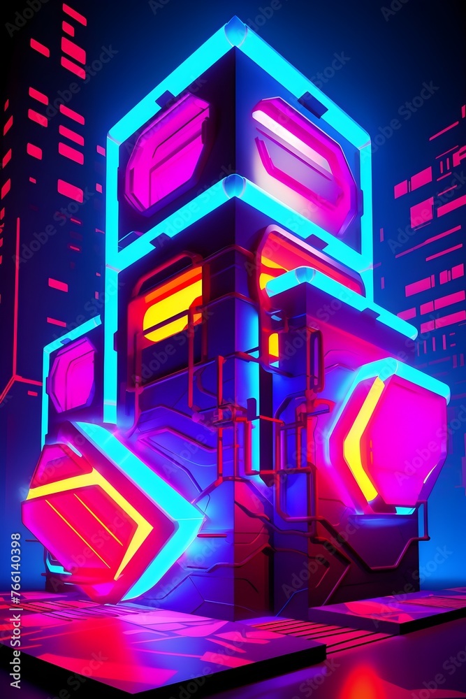 Glowing Neon Light Fantasy: A Digital Illustrator's Cyberpunk Hologram
