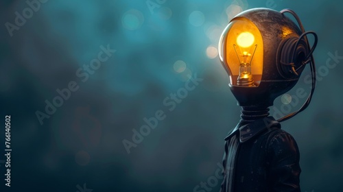 A character with a lightbulb above their head,  symbolizing a moment of creative inspiration and innovative thinking