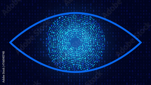 Digital Eye. Computer Vision AI Concept. Abstract Science Technology Illustration. Technology Big Data Neural Network Background Concept. Vector Illustration.