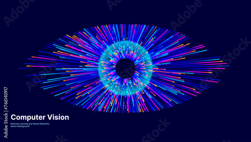 Abstract Digital Eye. Data Network and Cyber Security Technology Background. Futuristic Virtual Cyberspace and Internet Surveillance. Digital Eye Computer Vision or Safety Scanner. Vector Illustration