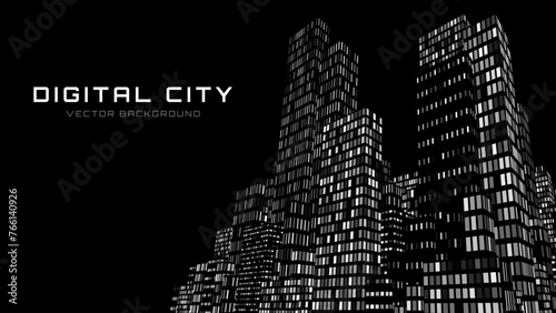 Smart Digital City Concept. Urban Architecture High Towers Concept of the Future City. BIM - Building Information Modeling. Business Industry Construction. Vector Illustration.