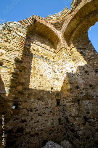 Saint Achilles Island, Greece - 03 March 2024, Remains of the Basilica of Saint Achilles. Selective focus. photo