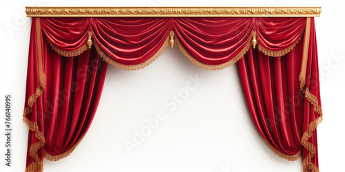premium red silk curtains opened, blank mockup space