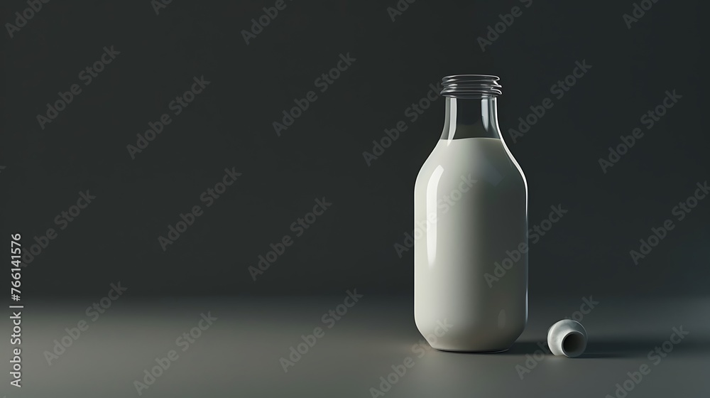 Glass milk bottle mockup with blank label on bokeh background Glass milk bottle mockup with blank label on bokeh background