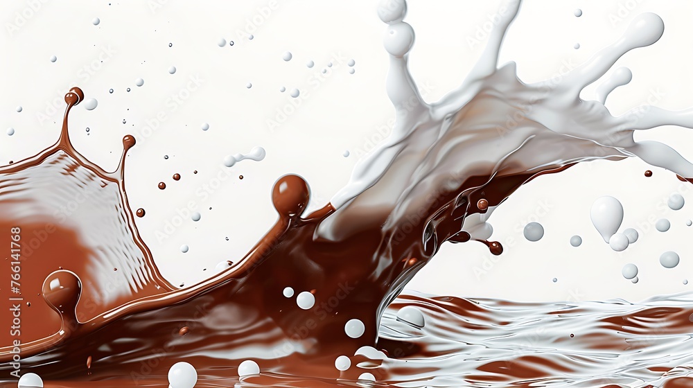 chocolate and milk splash Isolated on white background - obrazy, fototapety, plakaty 