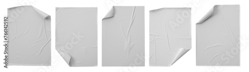 white paper wrinkled poster template ,blank glued creased paper sheet mockup.white poster mockup on wall. empty paper mockup. © chathuporn