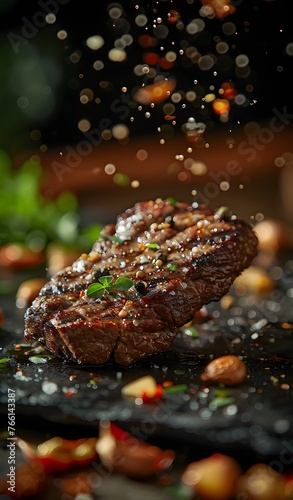 Suspended in the air, salt, pepper, rosemary and juicy grilled steak, infuse the surroundings with an enticing aroma and visual allure.