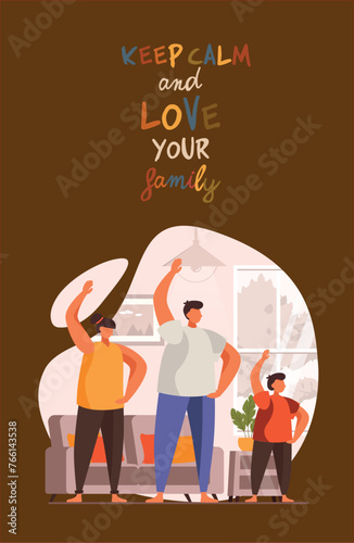 vector illustration of family day, where each family has its own activities, for example gathering in the same family room, holidays, sports with the family.