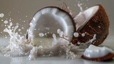 coconut and milk explosion Isolated on bokeh background