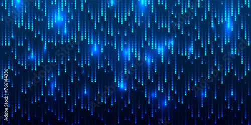 Digital Falling Rain Trails on Dark Background. Fast Falling Digital Bits Drops. Vector Illustration.
