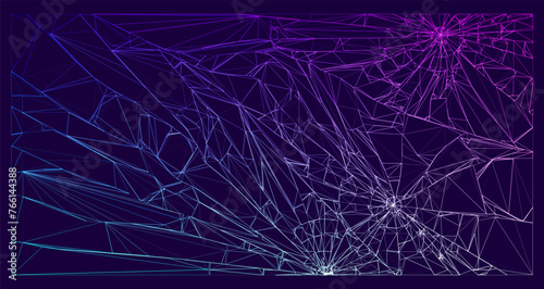 Broken Glass with Cracks. Abstract Comic Book Flash Explosion Blast Radial Lines. Shattered, Fractured and Broken Geometric Rectangle. Damaged Screen Texture. Vector Illustration.