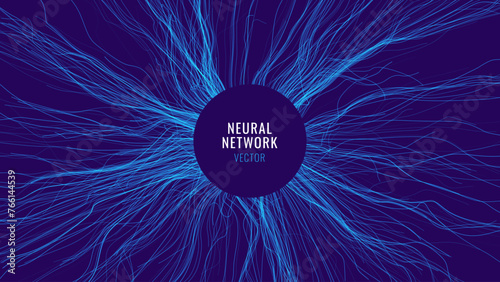 Vector Wave Lines Dynamic Flowing from Center. Neural Network Smooth Lines Background. Abstract Circle Frame. Digital Neuron. Vector Illustration.